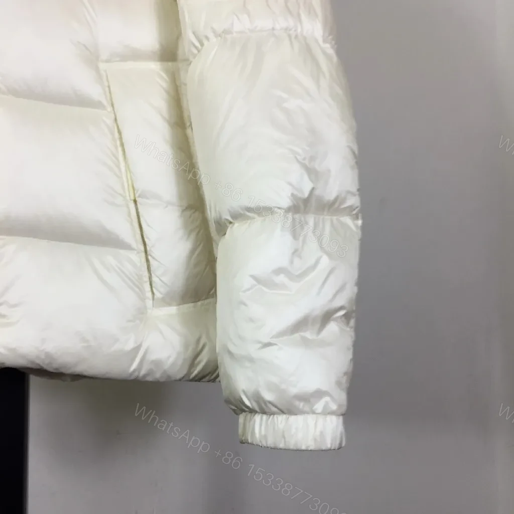 View 3 of White Puffer Jacket: Button-Detail, Luxe Moncler-Style Accent