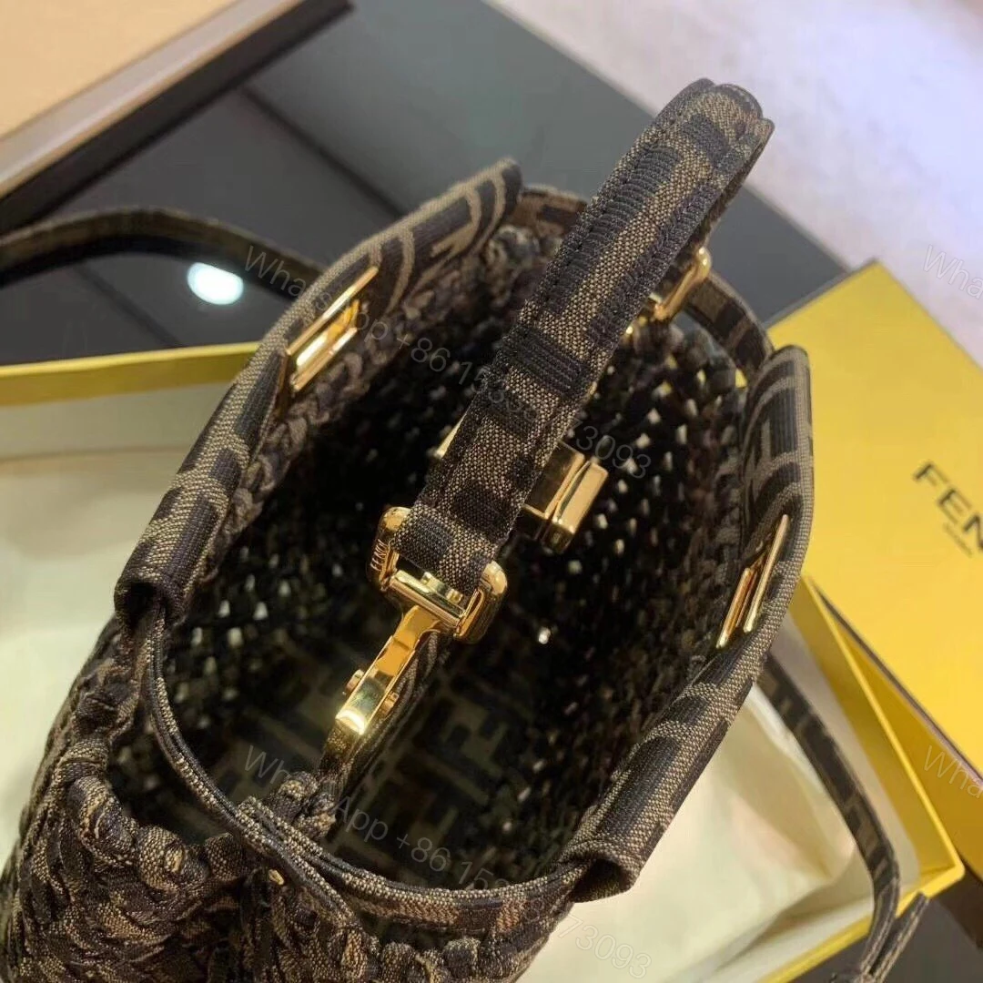 View 4 of Fendi Brown Jacquard Interlace Iconic Peekaboo Mini Bag