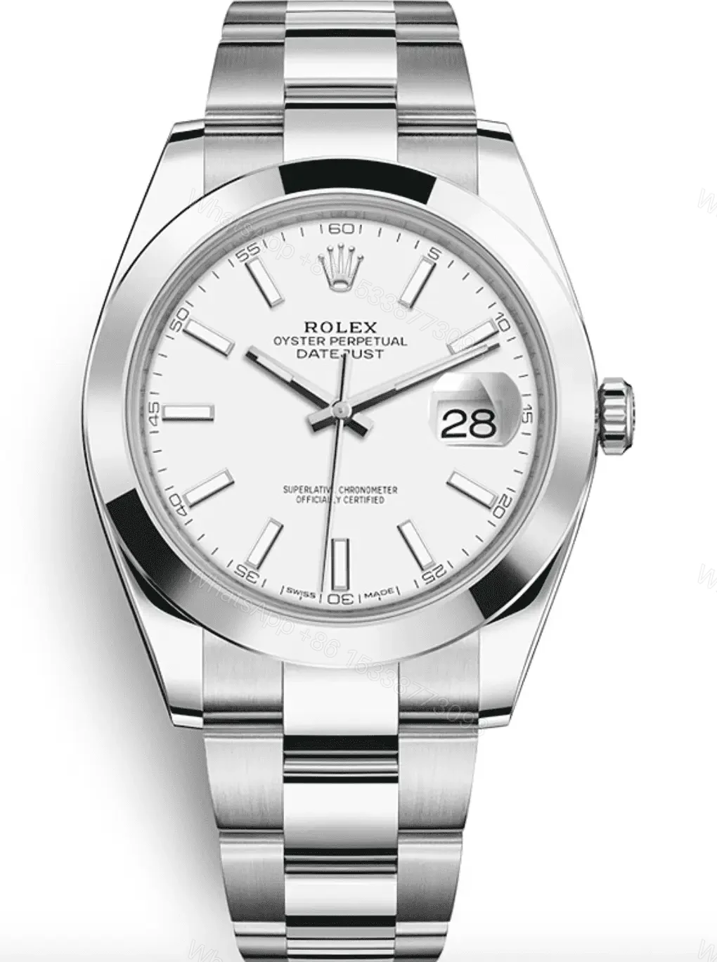 Replica Rolex Datejust 41 Steel White Dial Smooth Bezel Oyster Watch 126300 — view 1
