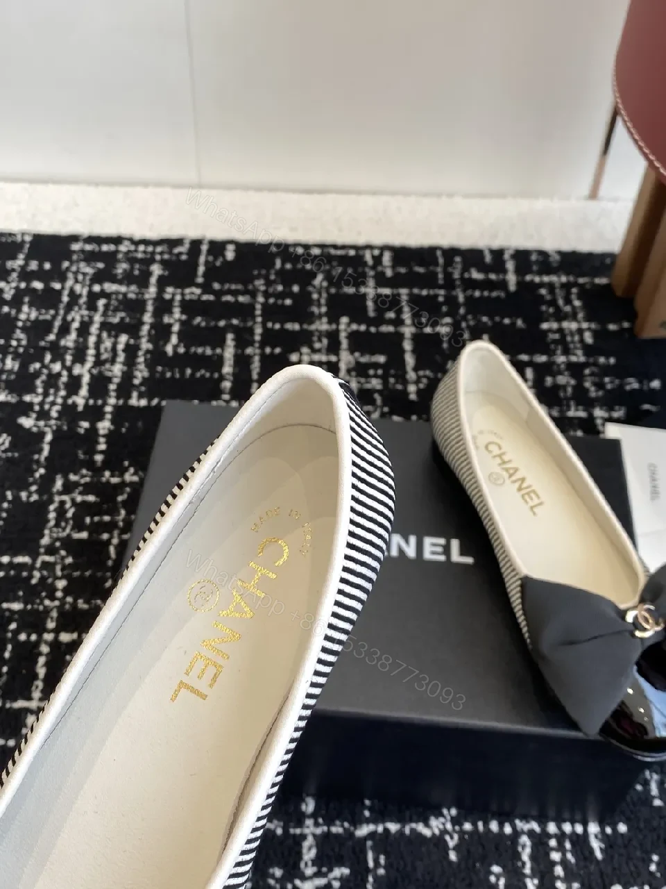 View 3 of Textured Striped Flats with Bow - Luxe Comfort Flat