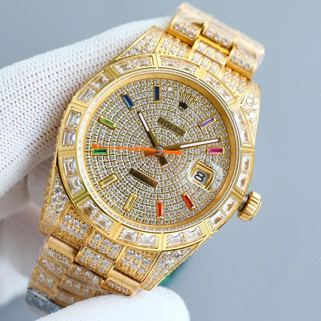 View 3 of Best Rolex Datejust Full Diamond replica· 41MM Gold President Bracelet Edition RG-DATEJUST41-FULL-DIAMOND-GOLD