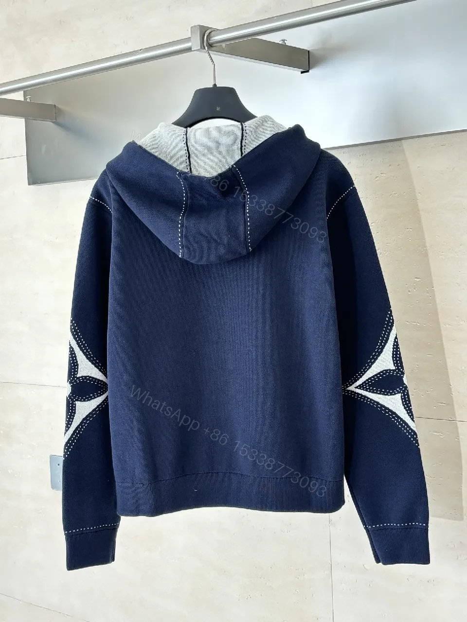 View 9 of Navy Corduroy Zip Hoodie with Luxury Logo Accent