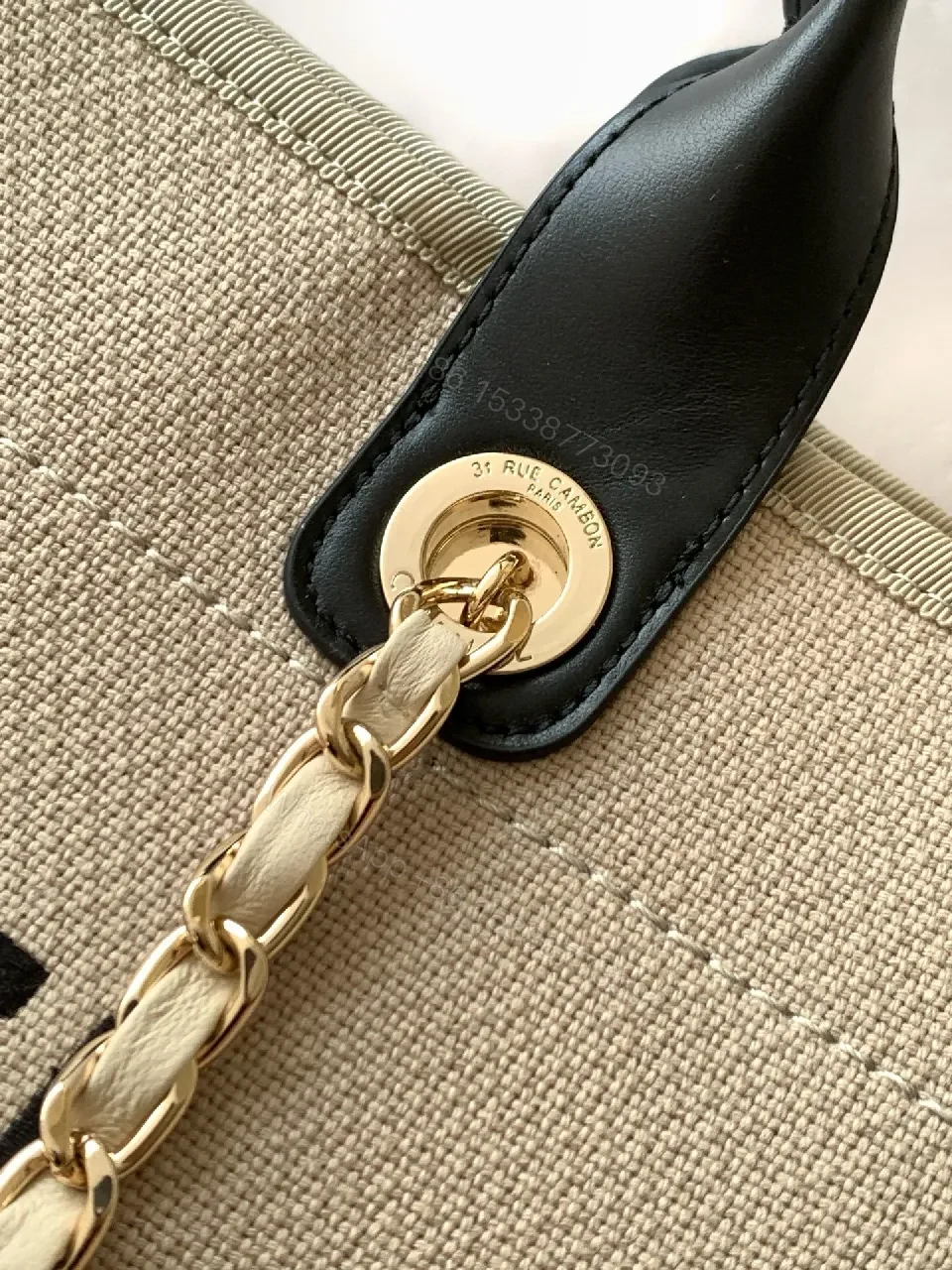 View 5 of Beige Canvas Tote: Chanel-Inspired Luxe Utility Bag