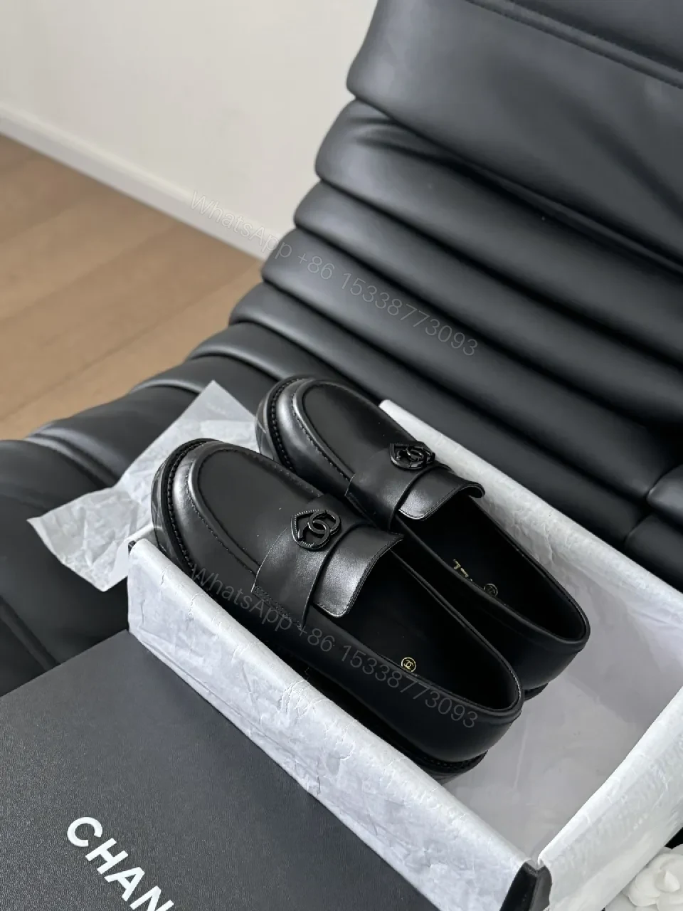 View 4 of Black Leather Loafers – Signature Hardware, Timeless Style