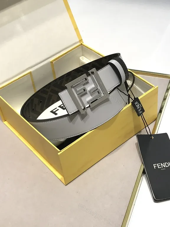 View 8 of Minimalist Gray Leather Belt with Bold Fendi Buckle - Luxury Style