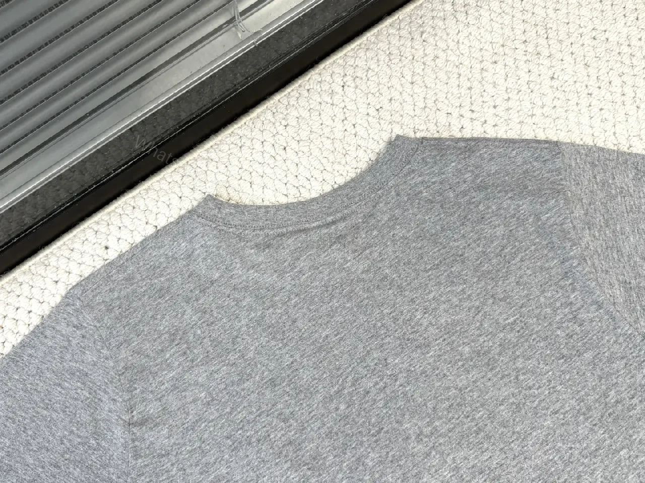 View 4 of Soft Gray Cotton Tee – Subtle Logo, Everyday Luxe, Crew Neck