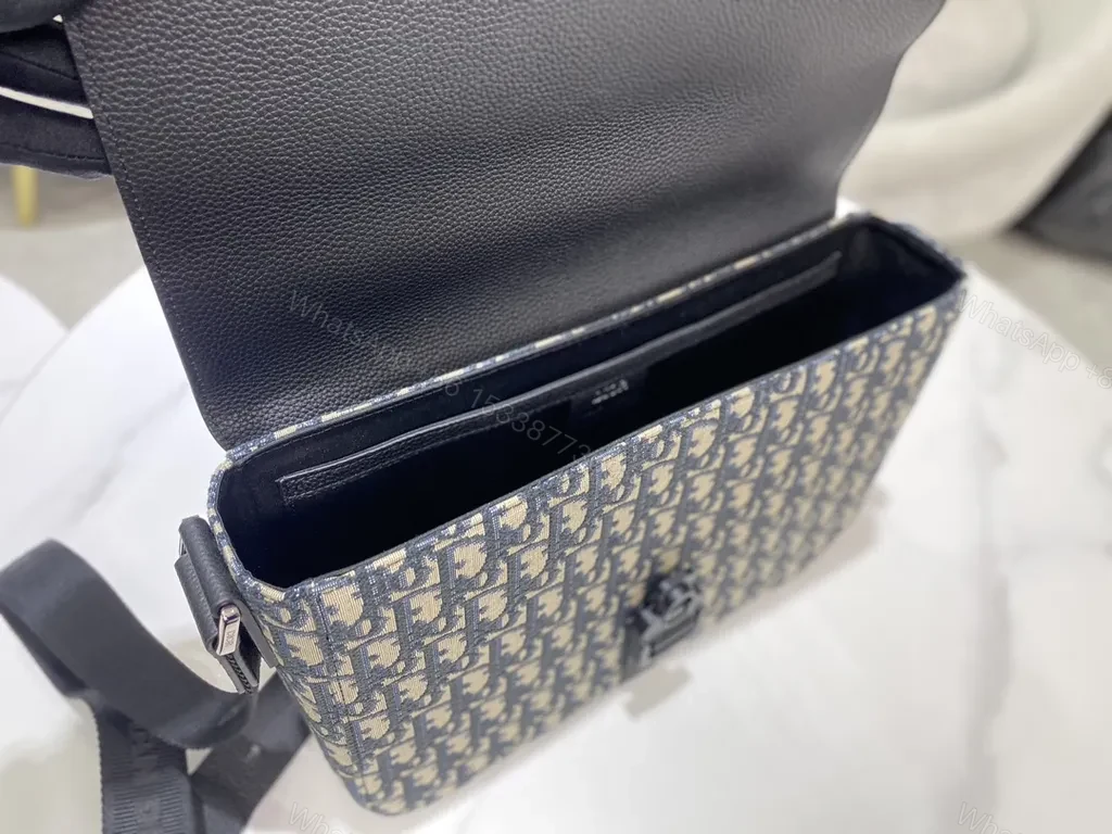 View 5 of Compact Leather-Trim Messenger: Dior-Inspired Pattern, Everyday Luxury