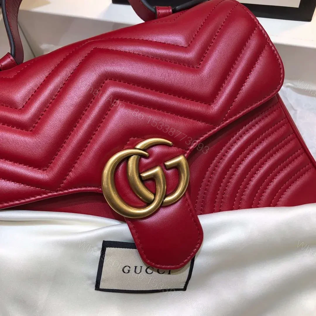 View 2 of Gucci Marmont Top Handle Like Auth Women’s Handbag Red 27cm