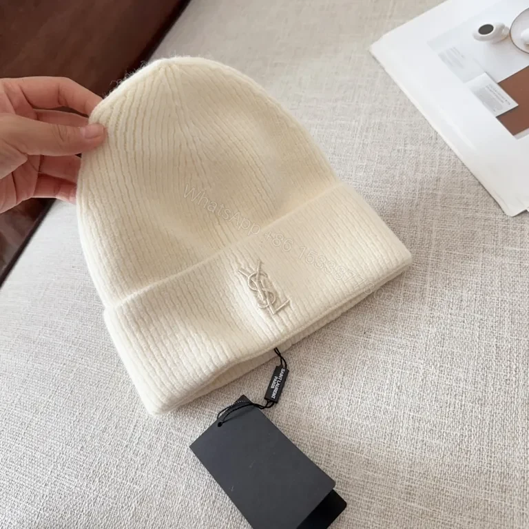 View 5 of Minimalist Knit Beanie â€” Ivory, Premium Knit Blend, Crest Logo, Everyday Luxury