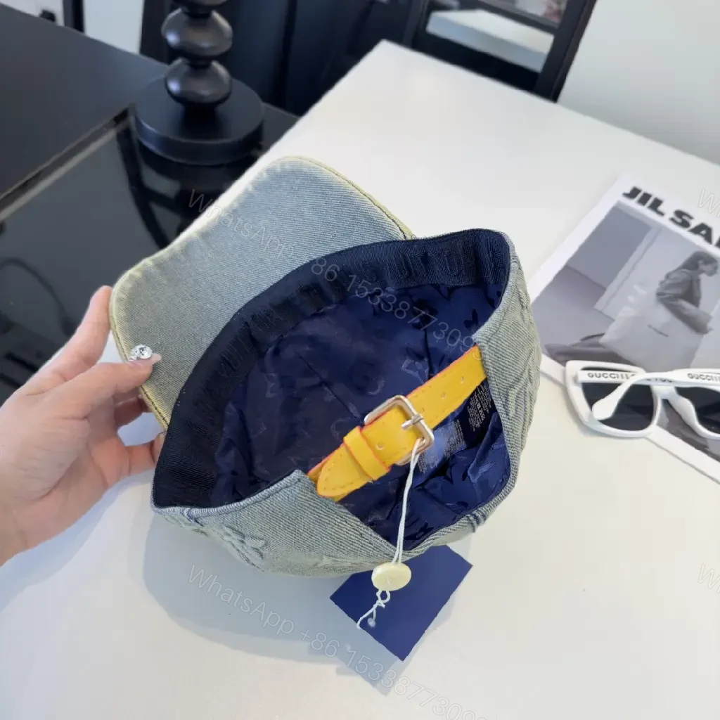 View 10 of Washed Gray Denim Cap Six-Panel Embossed Monograming