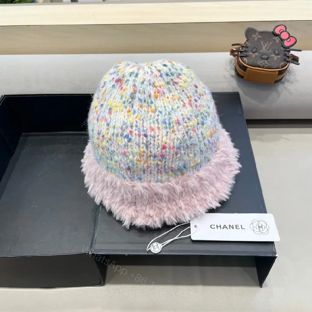 View 5 of Knit Beanie with Plush Fur Cuff—Speckled Luxury Flair