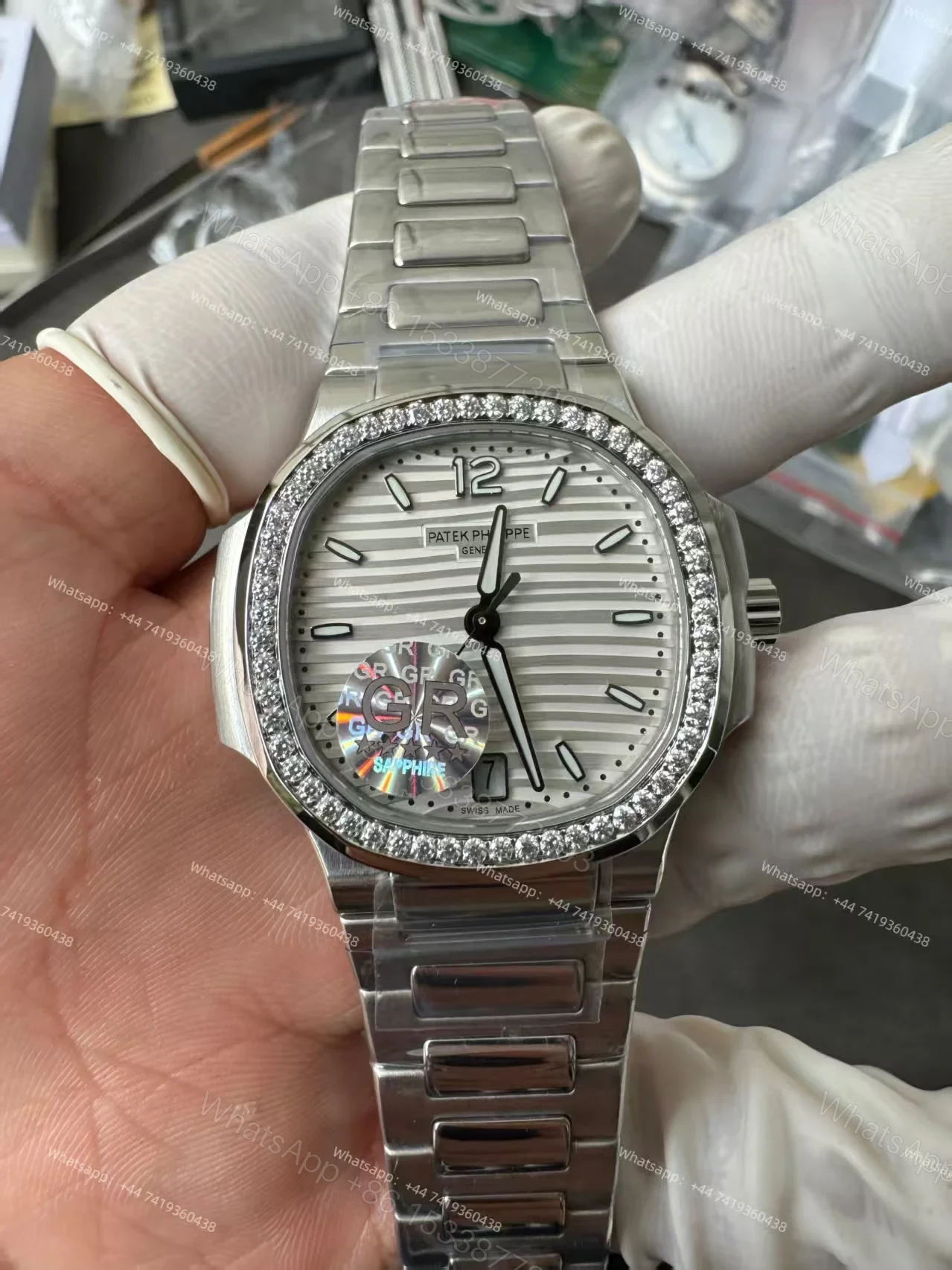 View 4 of Patek Philippe Super Clone Nautilus 7118/1200A-010 White Dial Diamond Bezel 35.2mm