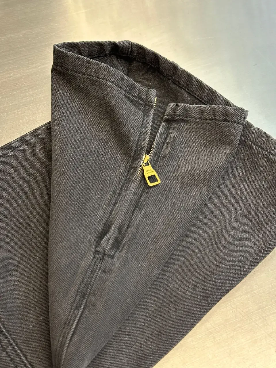 View 11 of Dark-Wave Denim Pant: Premium Monogram Texture, Modern Fit