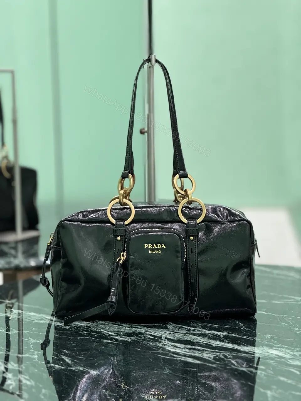 View 3 of Gloss Black Luxury Handbag: Structured, Practical Chic Bag
