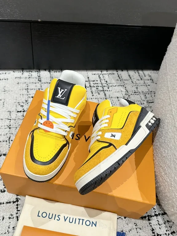 View 2 of Bold Yellow High-Top Sneakers Luxury Casual with LV-Inspired Accents