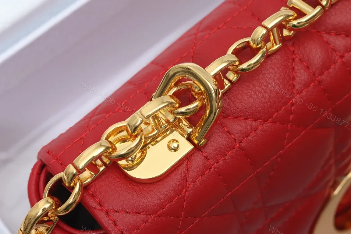 View 3 of Vibrant Red Quilted Leather Shoulder Bag, Gold Hardware, Luxe Clutch-Style
