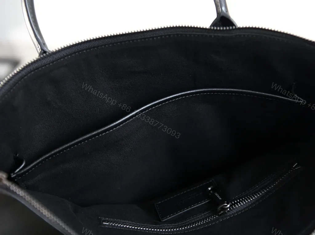 View 4 of Navy Burberry Check Tote: Leather-Trim Structured City Bag