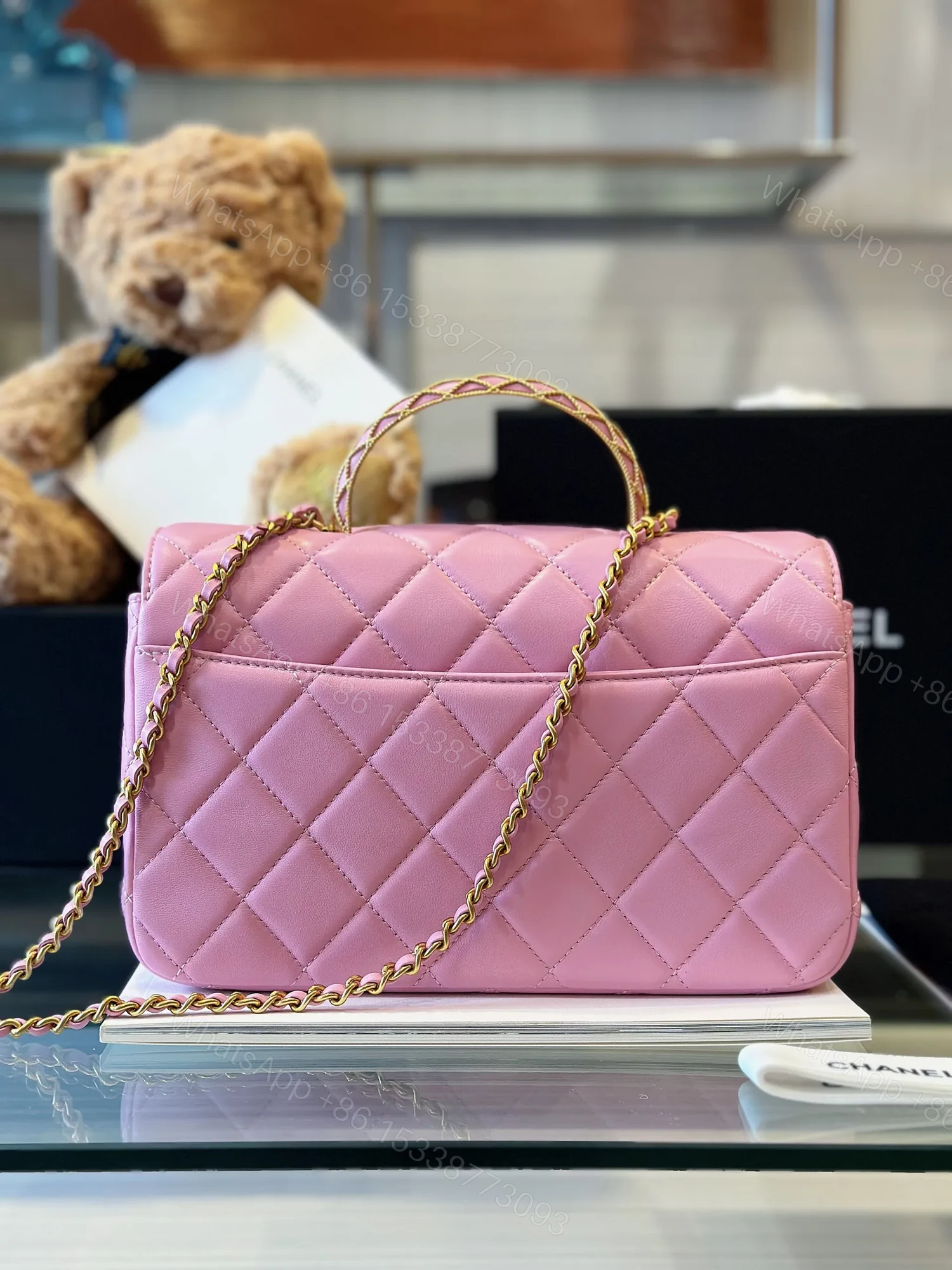 View 6 of Chanel Coco Mini Handbags Pink With Lock Gold 22x21cm