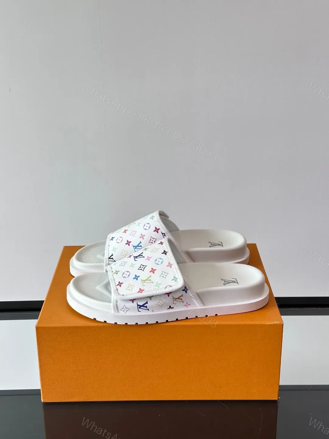 View 3 of LV Men White Printed Fabric Slides