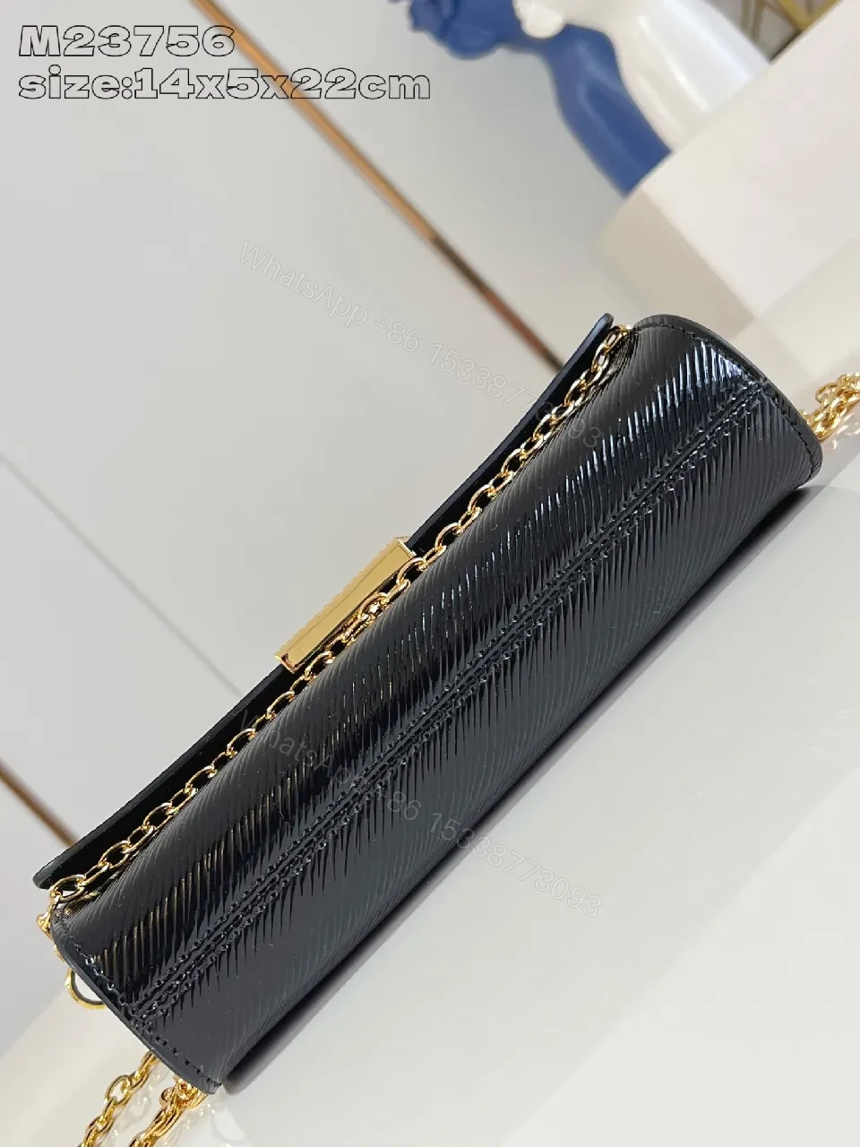 View 6 of Chic Black Lambskin Wallet Clutch with Gold Crest