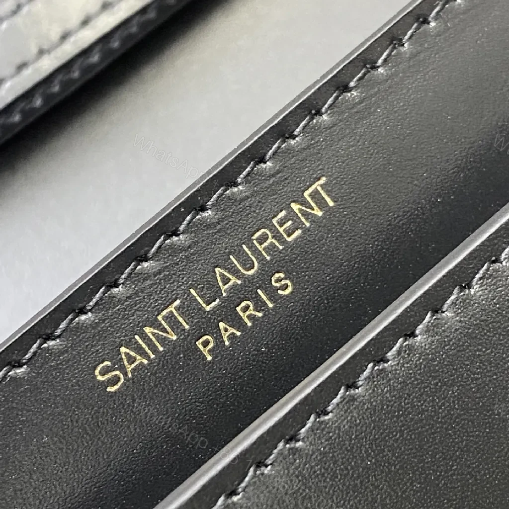 View 9 of Chic Black Leather Shoulder Clutch with Gold Logo