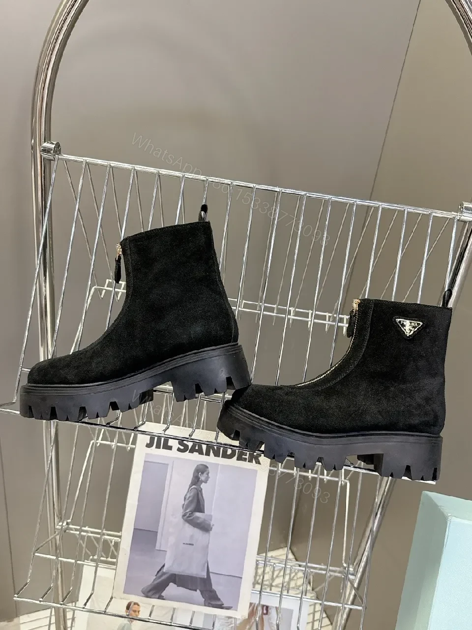 View 4 of Black Suede Boots with Gold Zip Detail – Modern Edge Comfort