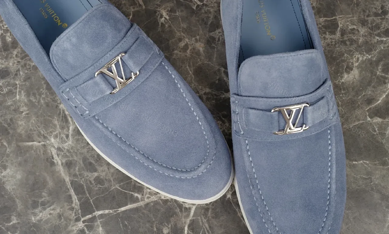 View 2 of Soft-Tone Suede Loafers with LV Hardware