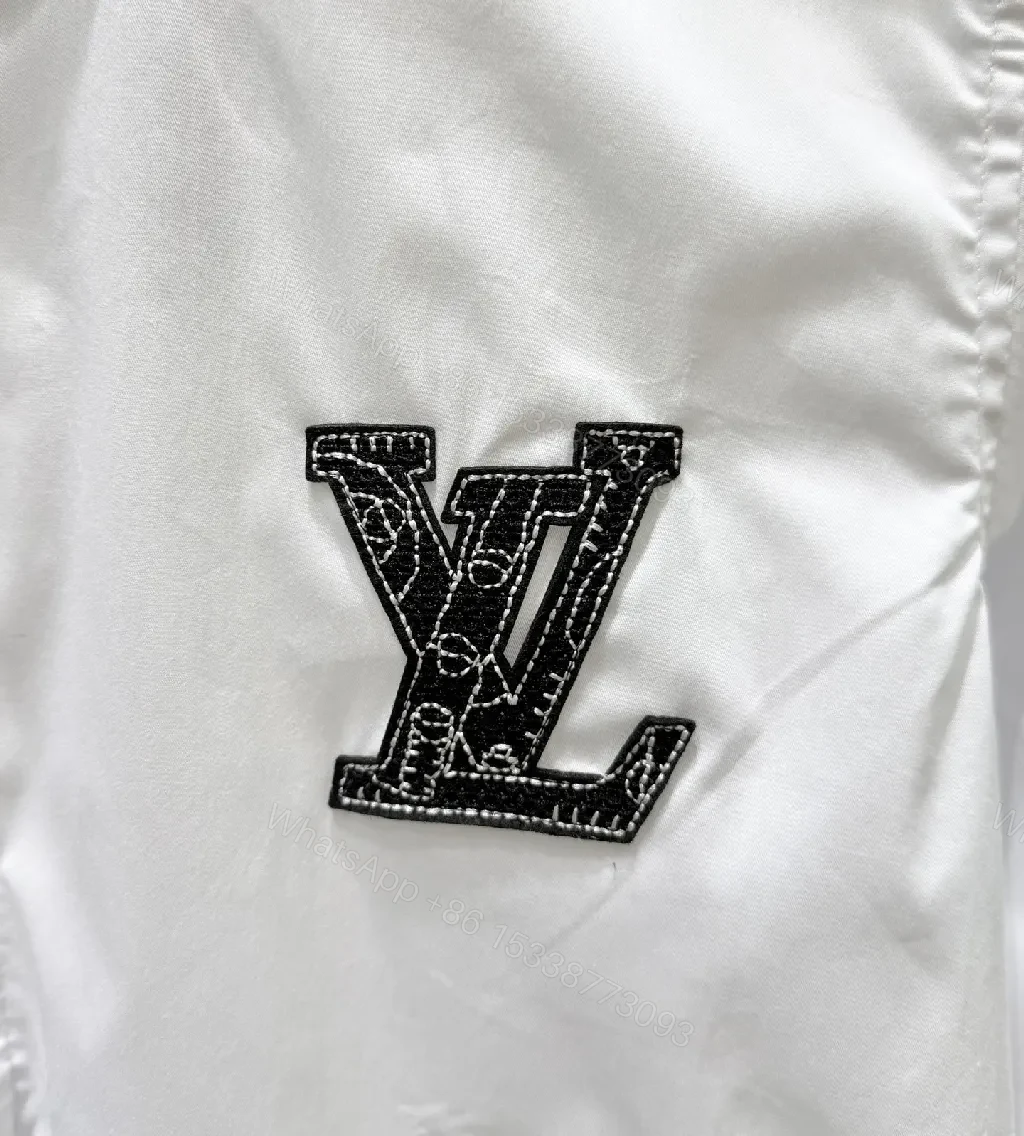 View 4 of White Button-Down Shirt: Subtle LV Crest, Clean Luxury, All-Day Comfort