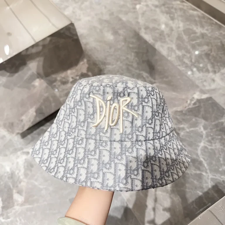 View 4 of Dior-Patterned Denim Bucket Hat â€” Subtle Luxury Styling