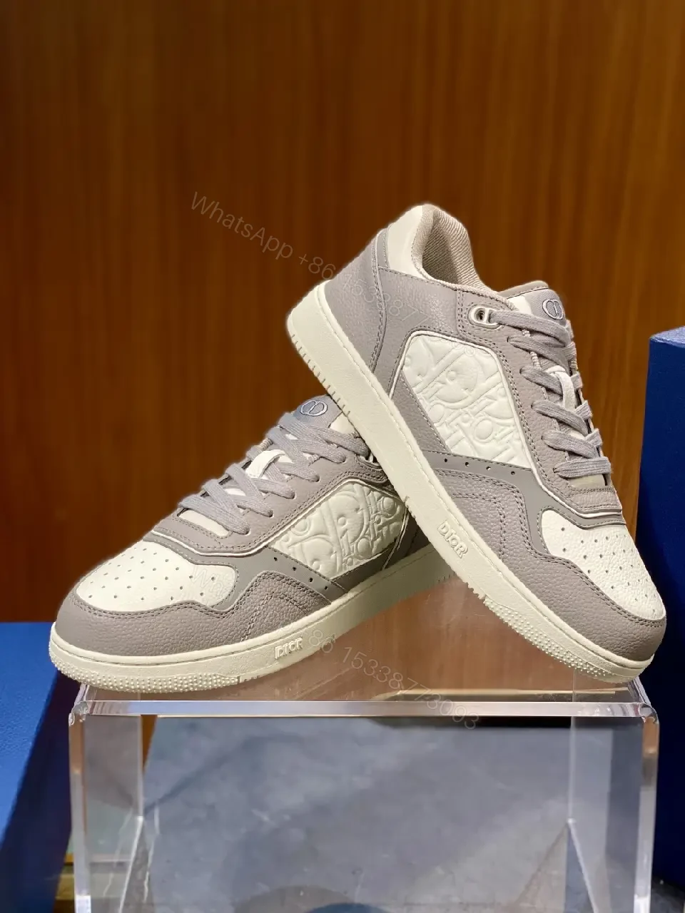 View 8 of Low-Profile Luxury Trainer with Monogram Panels, Grey-Cue Sneakers