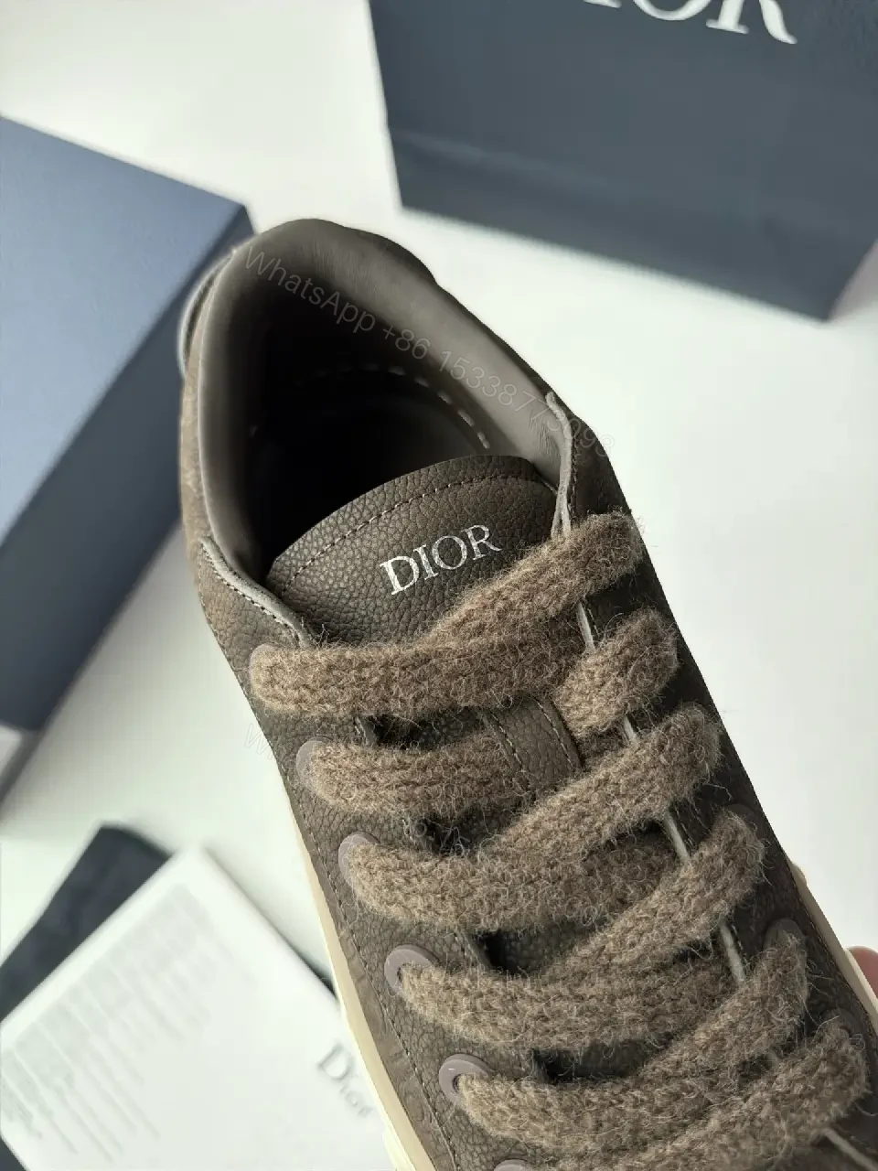 View 3 of Brown Leather Sneakers Canvas Casual Dior Branding Sneaker