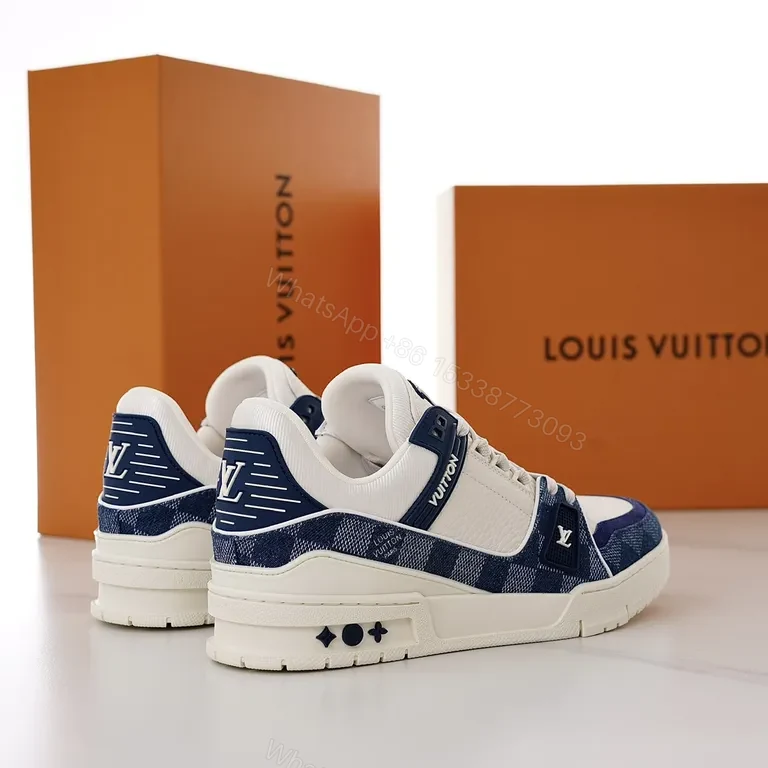 View 3 of Navy Leather Monogram Runner: Modern Checker Sneaker