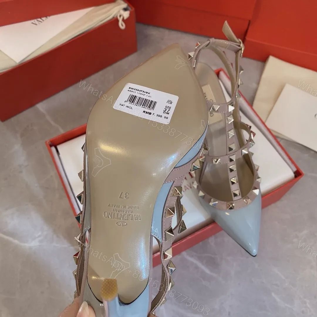 View 3 of Valentino Women Light Blue Patent Leather Studded Heels