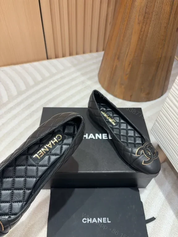 View 7 of Chanel-Style Quilted Leather Ballet Flats â€“ Interlocking Emblem