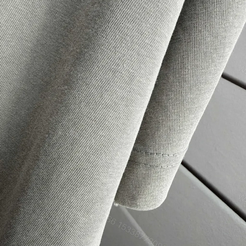 View 3 of Grey Cotton Blend Relaxed Tee with Subtle Logo