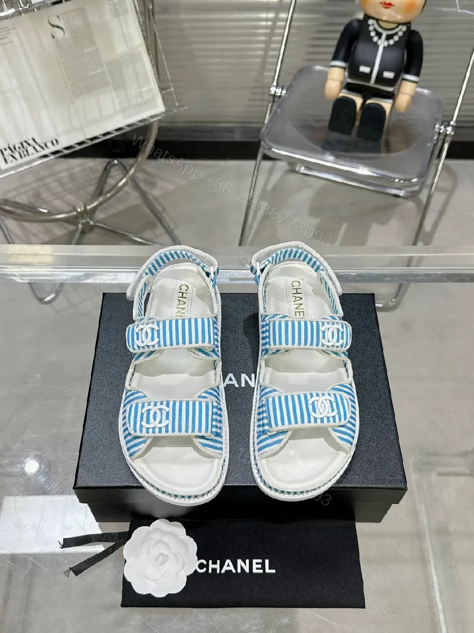 View 7 of Blue Striped Velcro Sandals - Luxe Casual Footwear