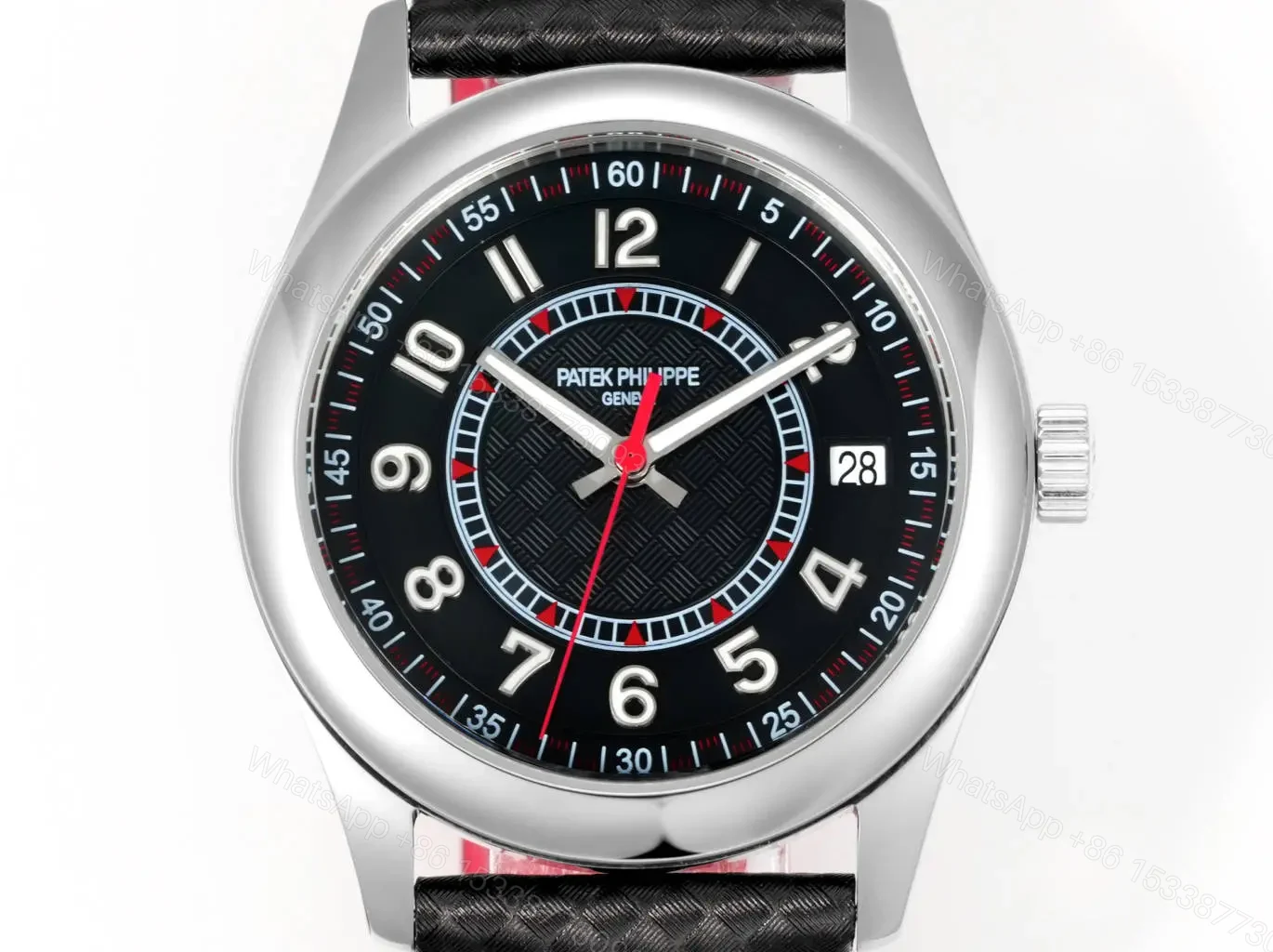 View 2 of Patek Philippe Calatrava 40mm Polished Stainless Steel Watch with Black Ebony Dial and Black Leather Strap