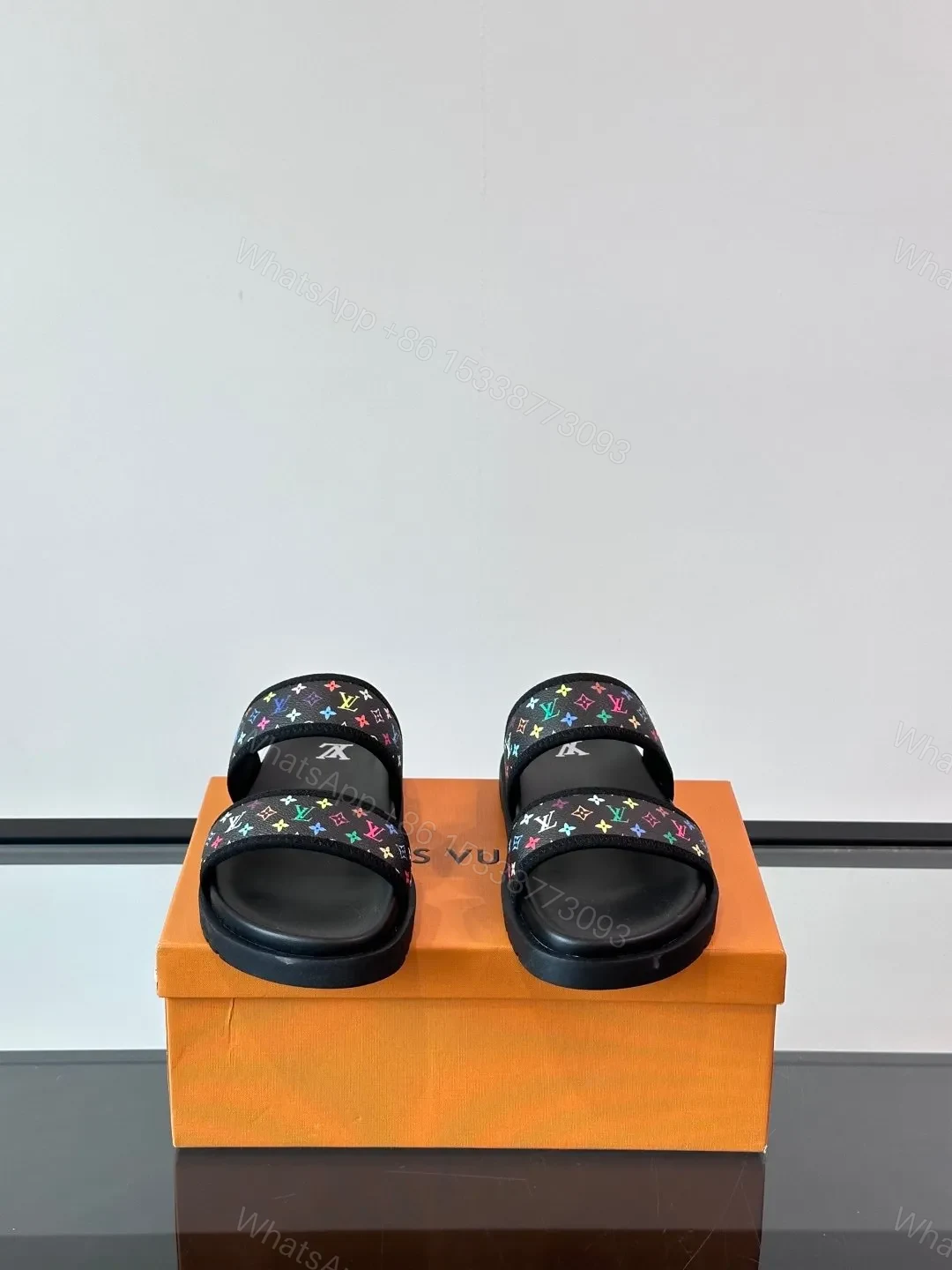 View 2 of LV Men Black Canvas Double Strap Slides