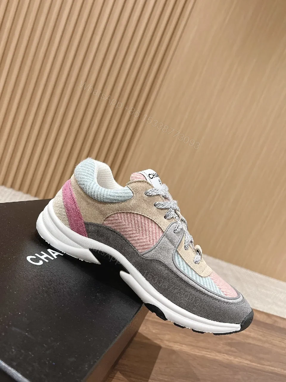 View 5 of Pastel Mesh & Leather Luxury Runner with Subtle Logo Details
