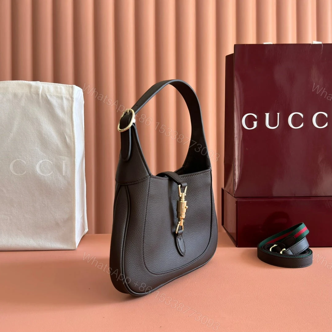 View 2 of GUCCI 25S JACKIE 1961 SMALL BAG 28 CM IN DARK BROWN LEATHER WITH GOLD HARDWARE