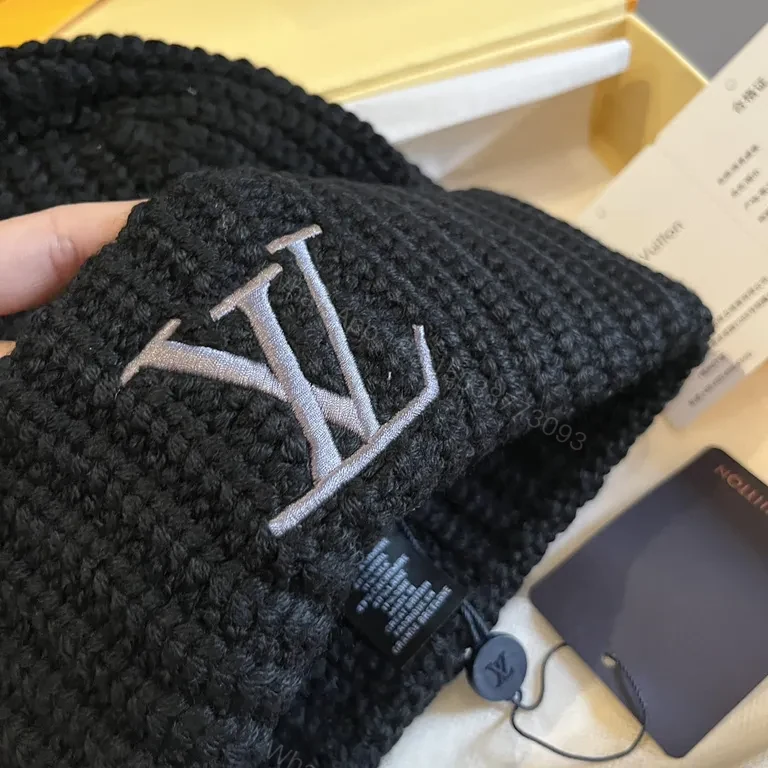 View 3 of Textured Knit Beanie: Luxe LV-Inspired, Subtle Monogram Edge