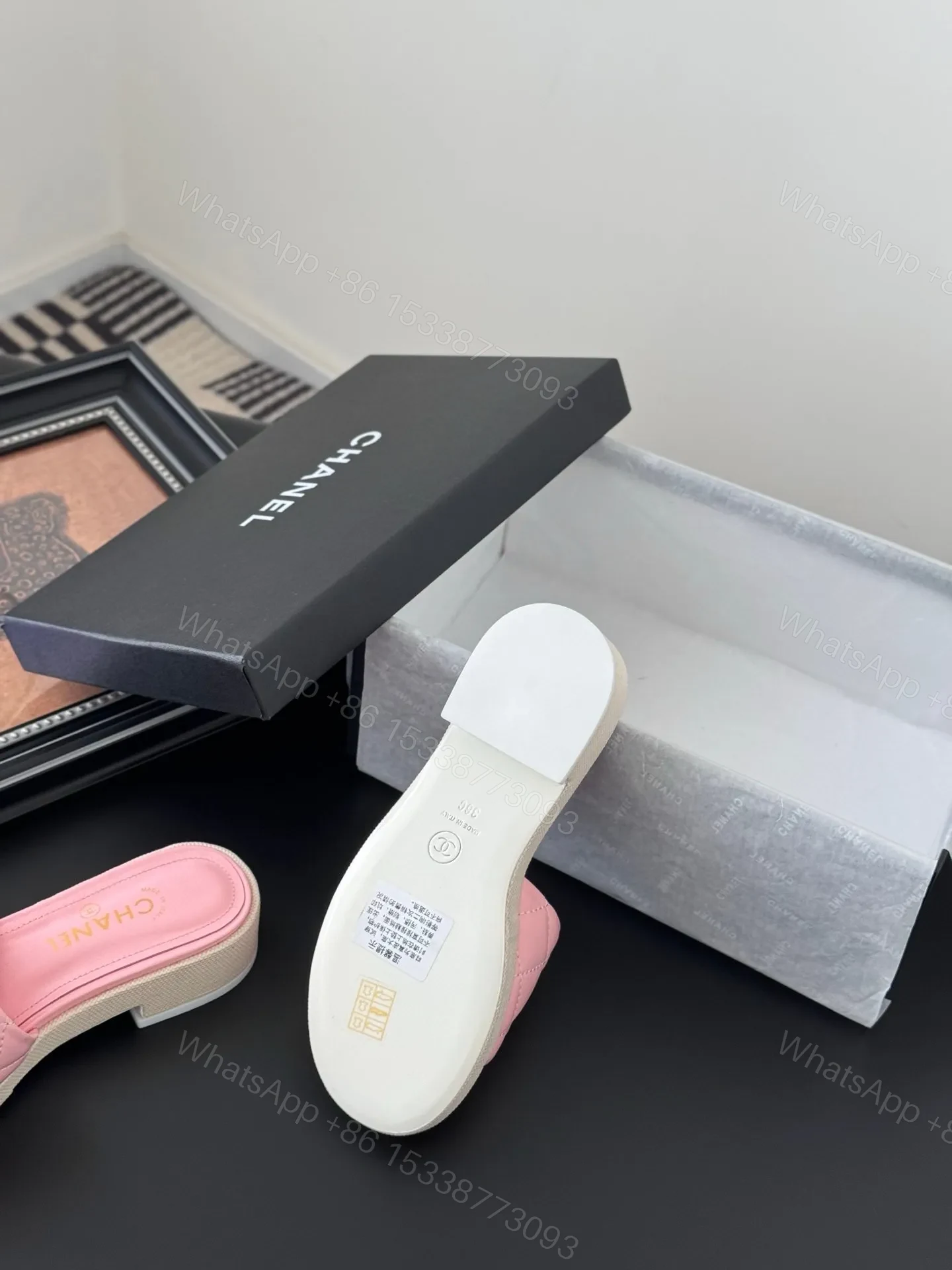 View 4 of Chanel Women Pink Quilted Leather Slides
