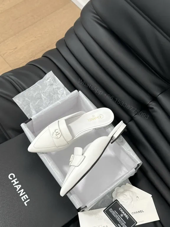 View 3 of Chanel-Inspired White Mules: Sleek Comfort, Premium Style