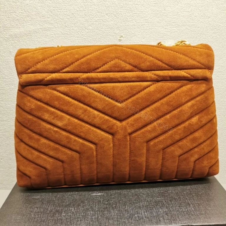 View 3 of Saint Laurent Cinnamon Loulou Large Chain Bag In Suede Brown 31Cm
