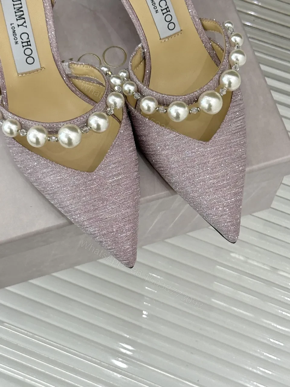 View 3 of Lavender Pearl Embellished Pointed-Toe Heels, Luxe