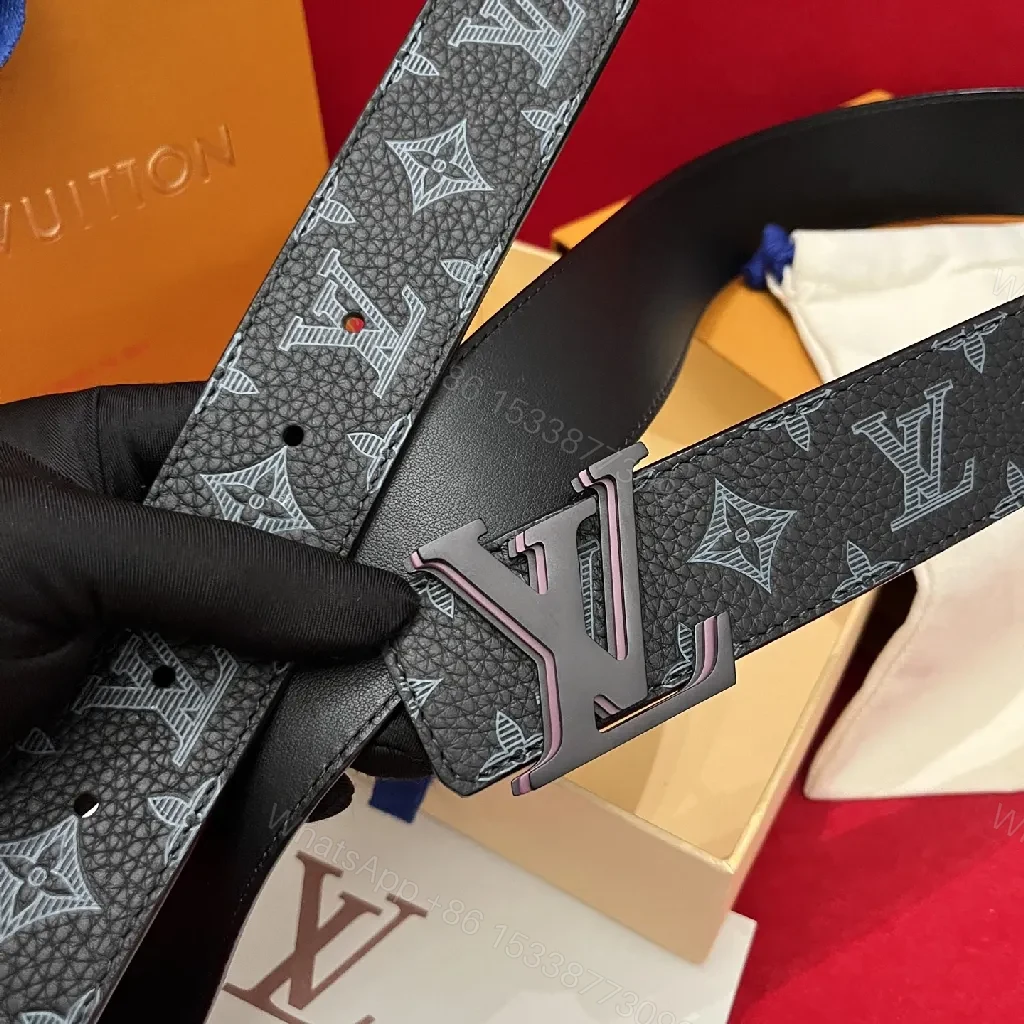 View 7 of Polished Leather Belt — Monogram Texture, Matte Buckle, Modern Style