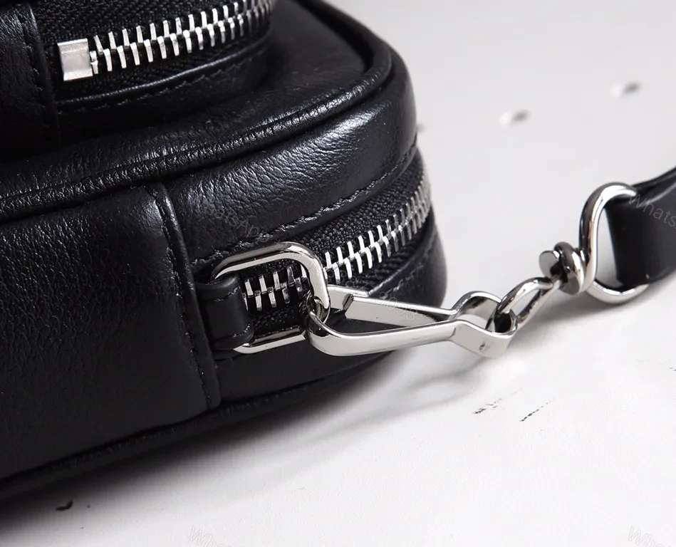 View 9 of Compact Black Leather Crossbody: Bold Logo, Versatile Style