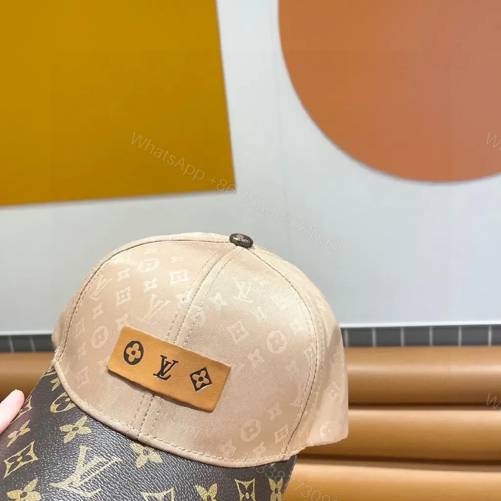 View 2 of Beige Monogram Pattern Cap with Pink Panel, Six-Panel, Leather Patch, Adjustable Back, Luxury Everyday
