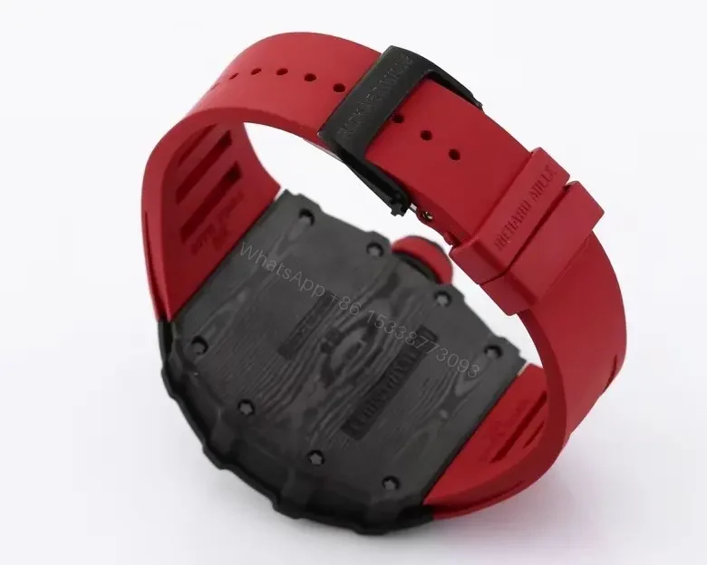 View 9 of APS Factory Richard Mille RM 35-01 Rafael Nadal Carbon Fiber Watch – Black and Red, Skeleton Dial, Rubber Strap