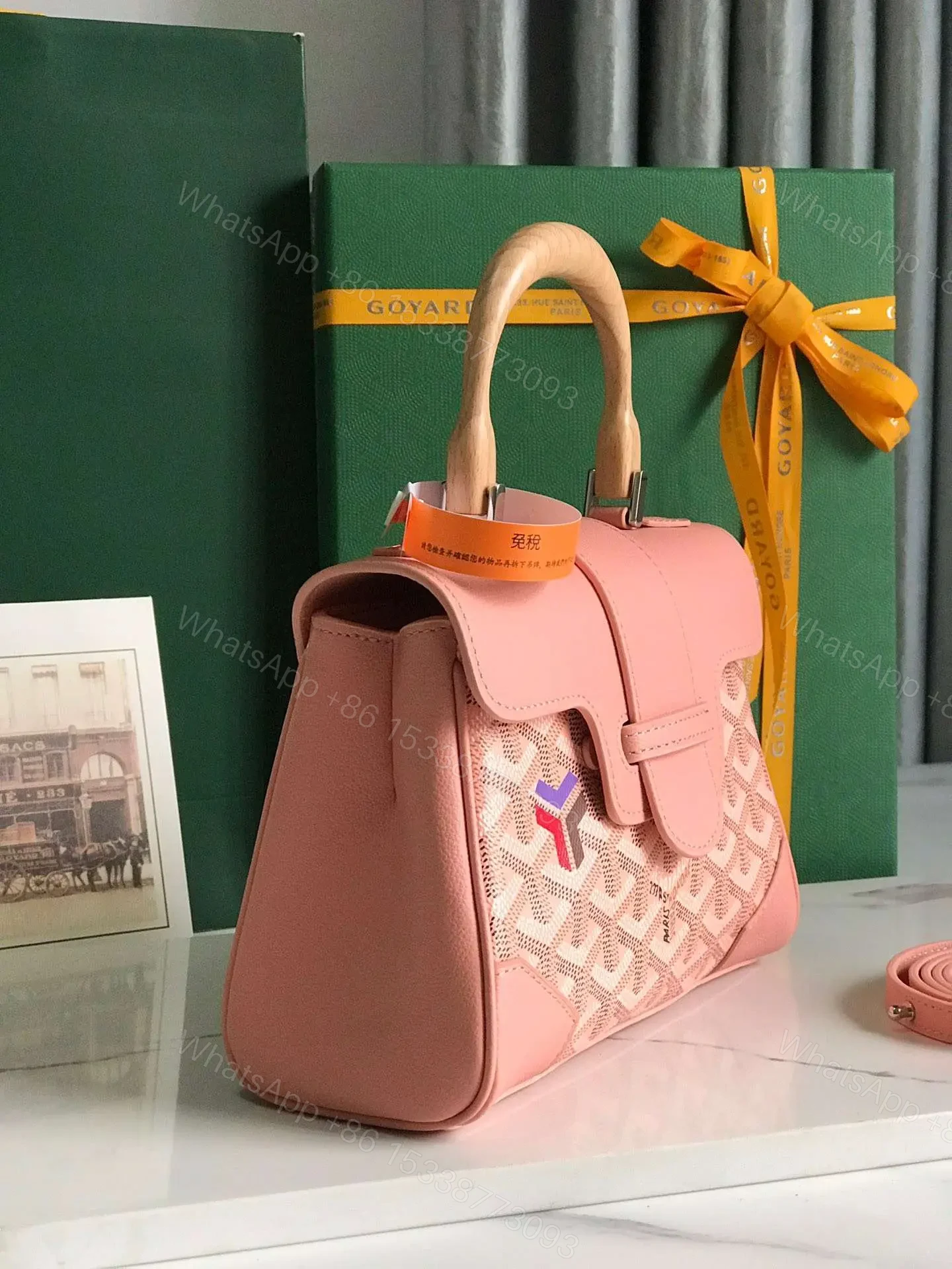 View 6 of Goyard Saigon Handbag Pink Women’s Wooden Handle 20x15cm